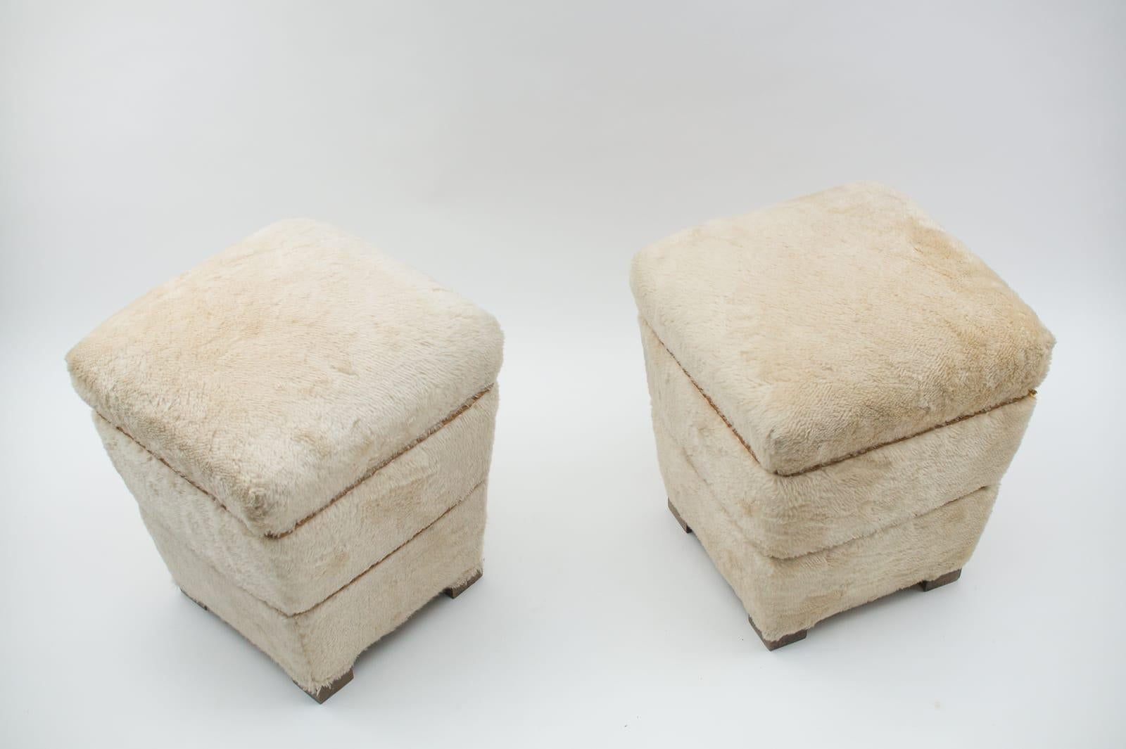 Mid-Century Modern Two Plush Stools with Storage, 1950s France