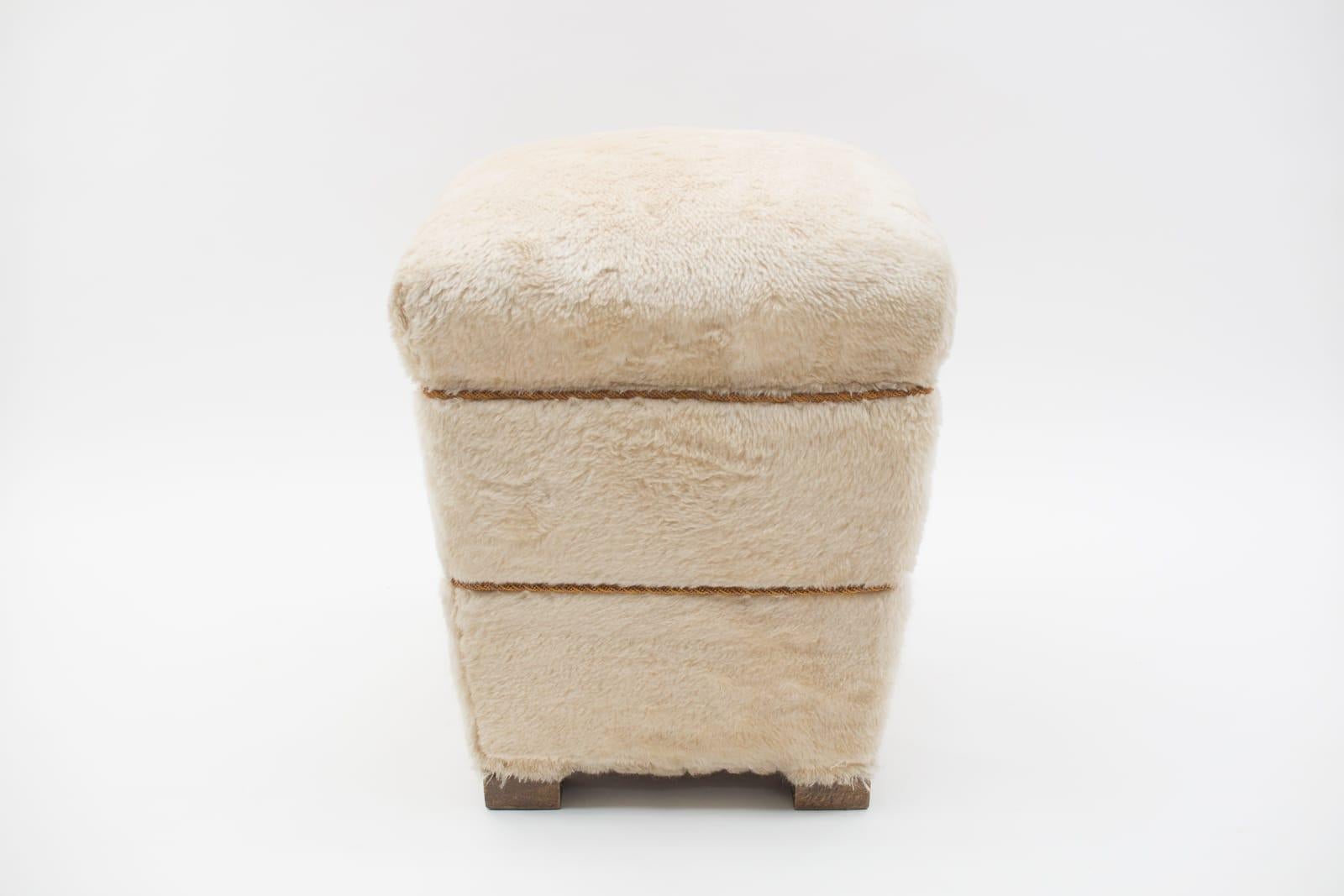 French Two Plush Stools with Storage, 1950s France