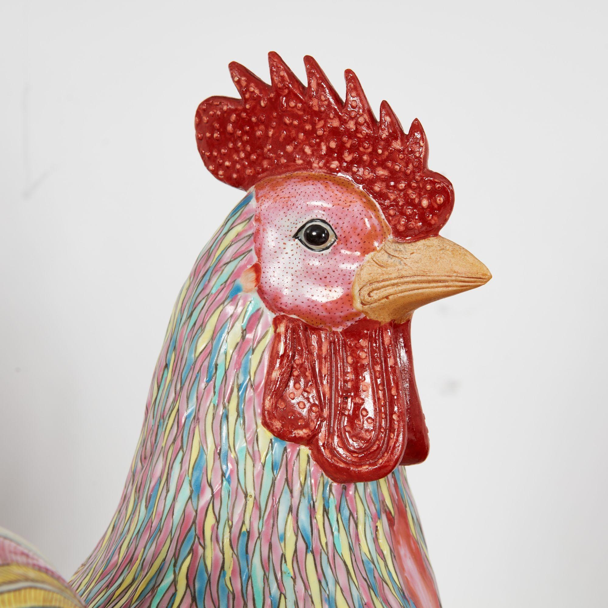 Two Polychrome Roosters In Good Condition For Sale In Greenwich, CT