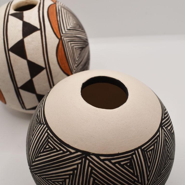 Two Polychrome Southwestern Indian Acoma Vessels in Brown, Black Orange, a Pair For Sale 1