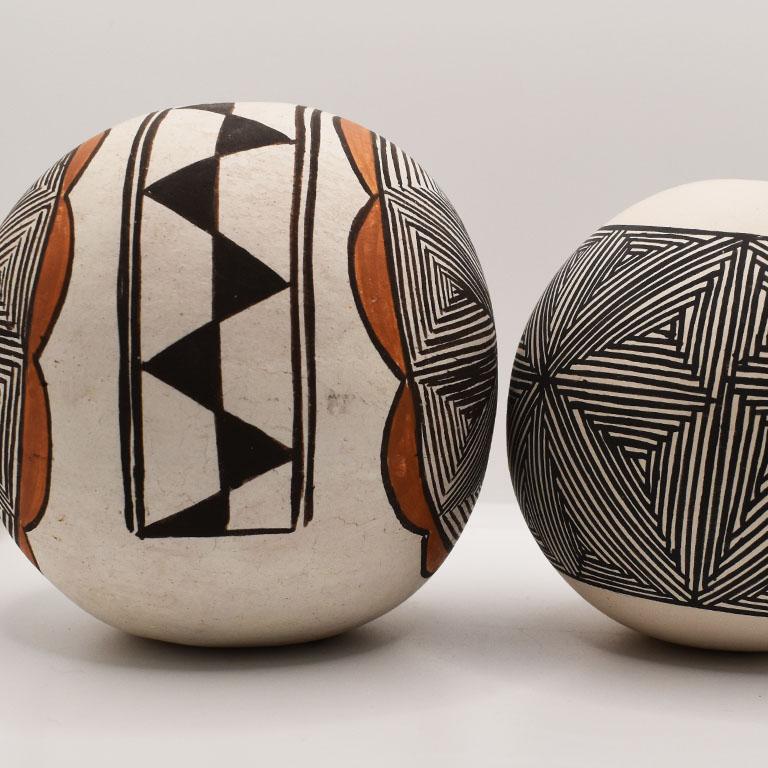 Two Polychrome Southwestern Indian Acoma Vessels in Brown, Black Orange, a Pair For Sale 2