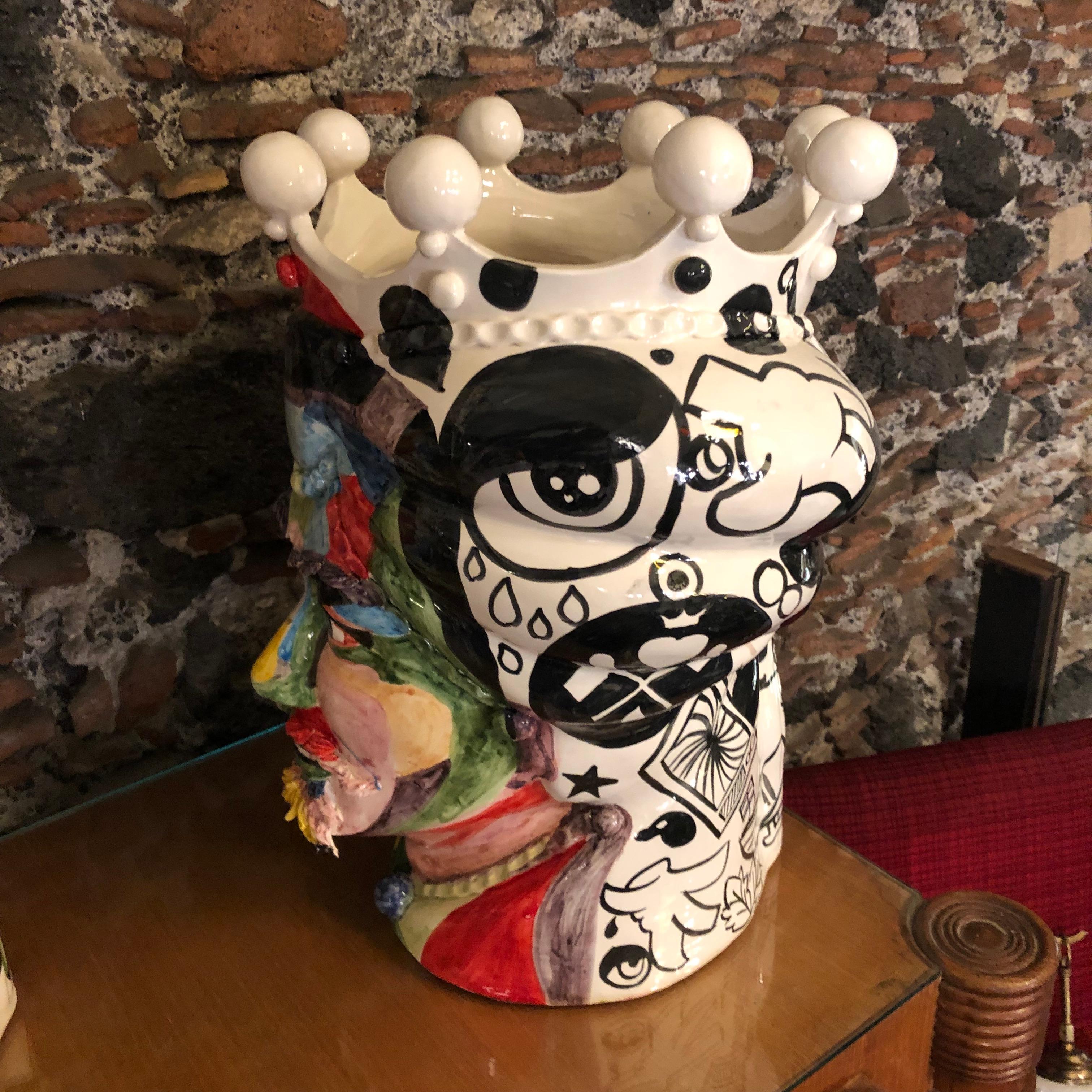 Two Pop Art Inspired Hand Painted Clay Sicilian Moro's Head Vases 2