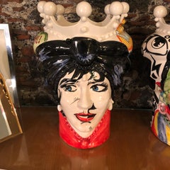 Two Pop Art Inspired Hand Painted Clay Sicilian Moro's Head Vases