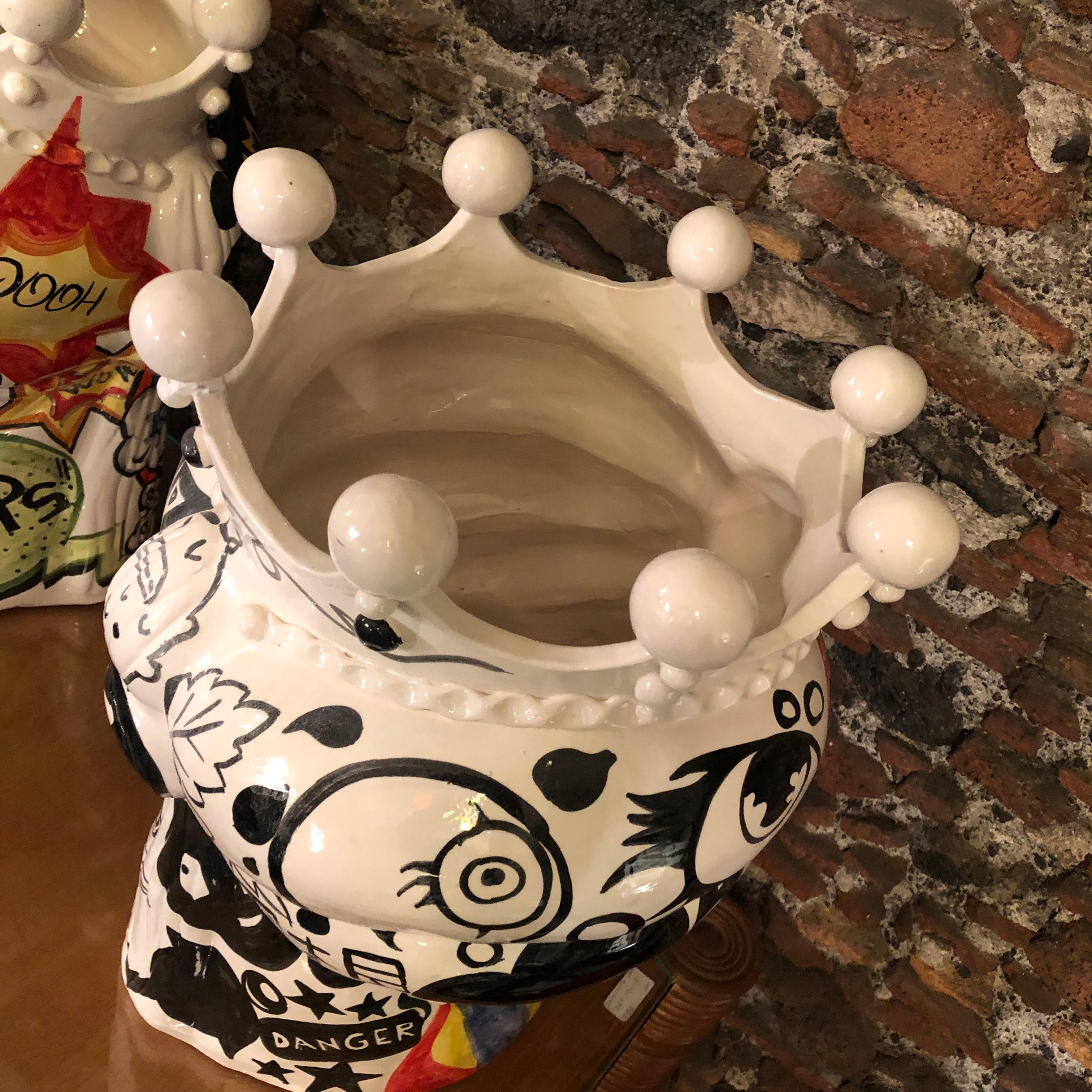 Two Pop Art Inspired Hand Painted Clay Sicilian Moro's Head Vases 1