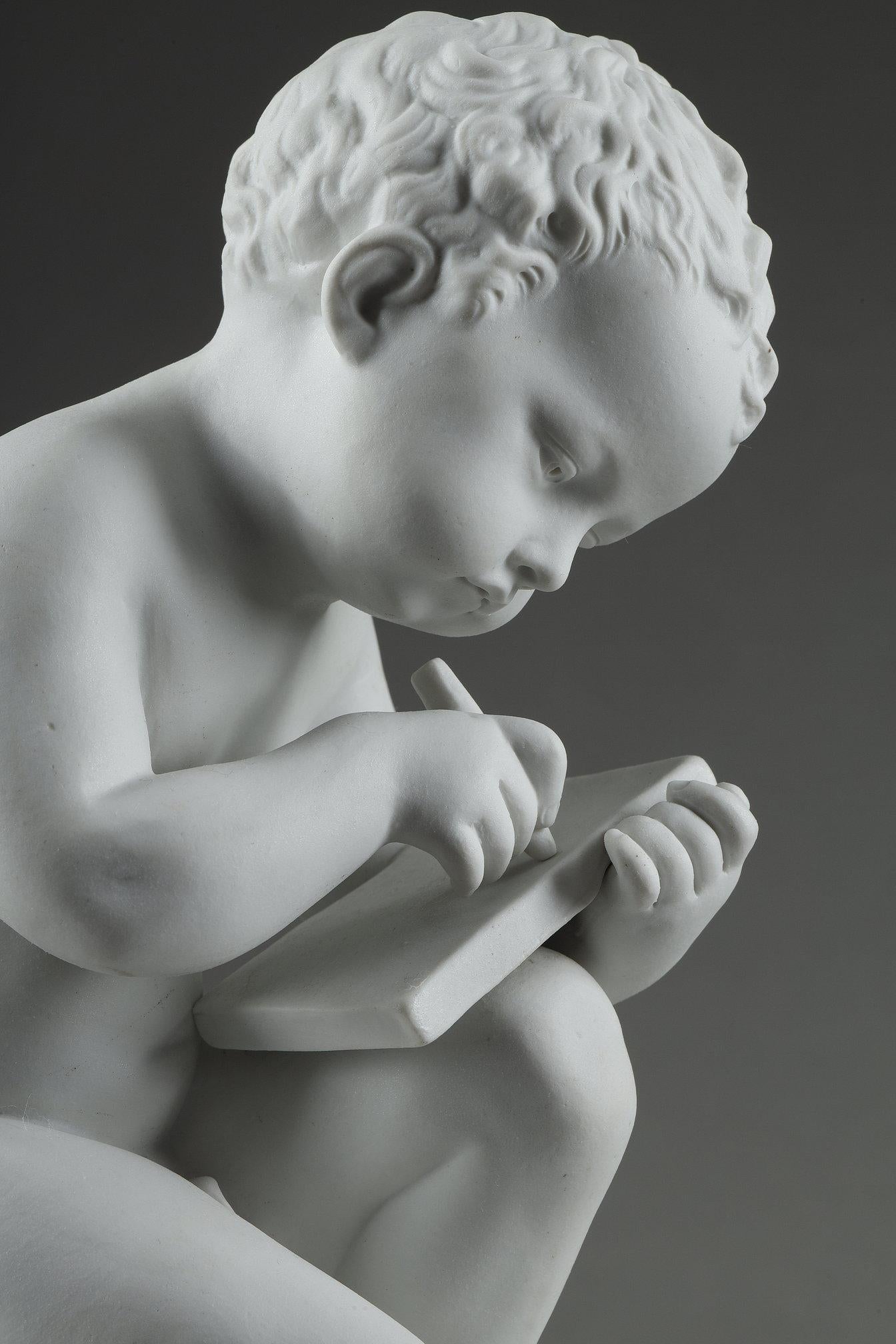 Two porcelain biscuit figurines of The Child Reading and The Child Drawing For Sale 5