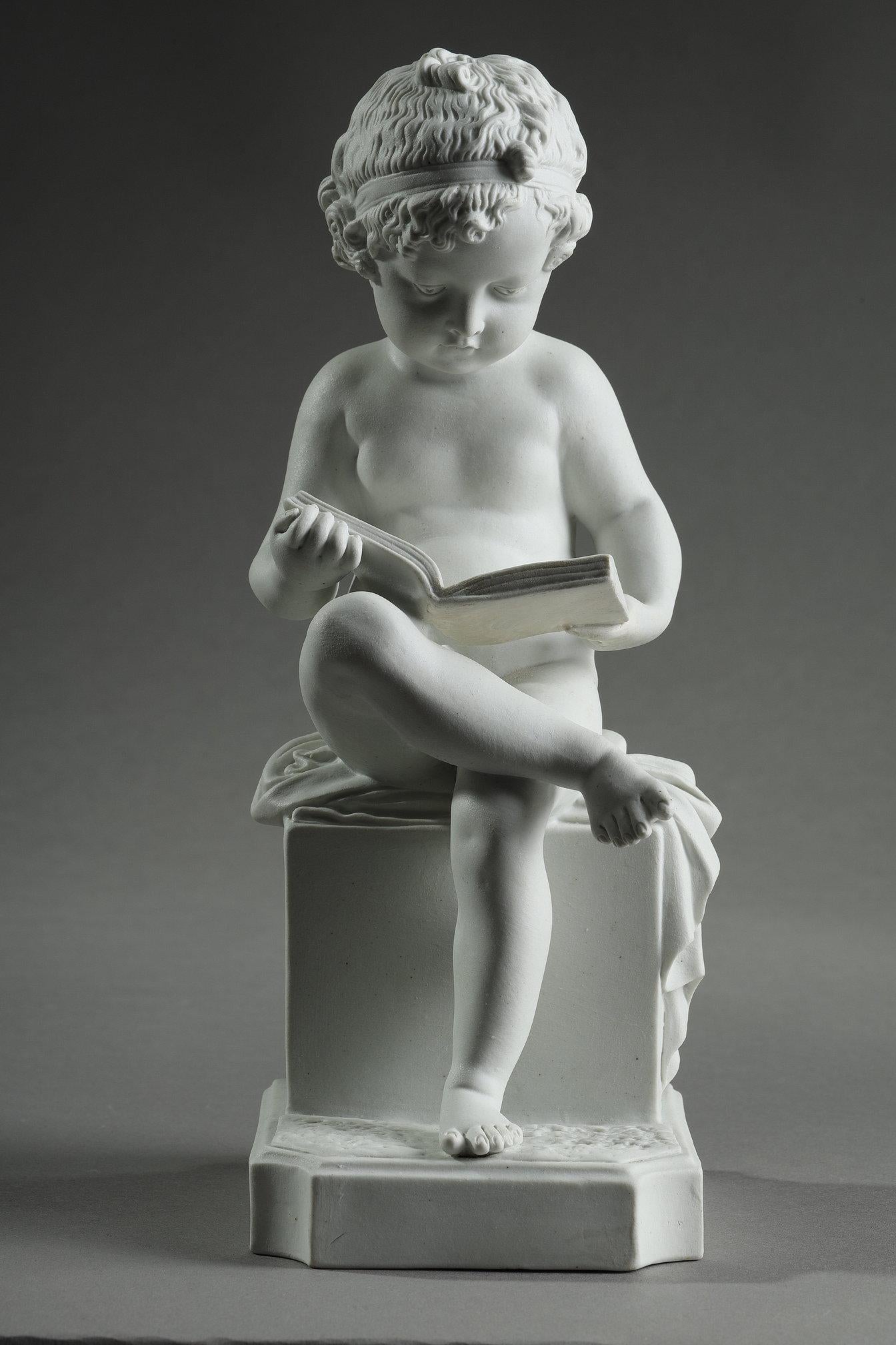 Two porcelain biscuit figurines of The Child Reading and The Child Drawing For Sale 9