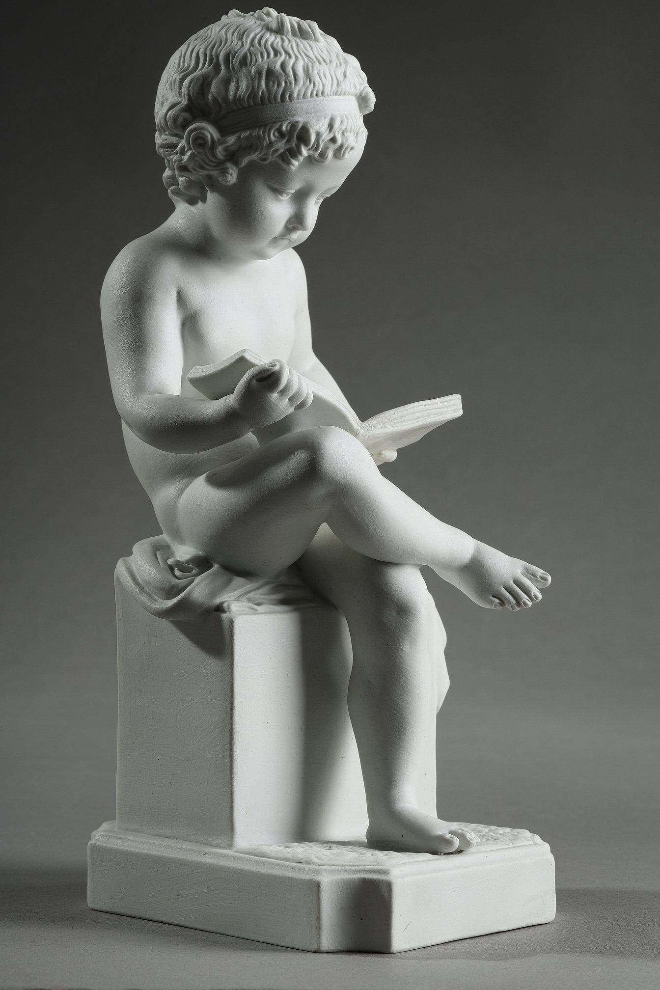 Two porcelain biscuit figurines of The Child Reading and The Child Drawing For Sale 10
