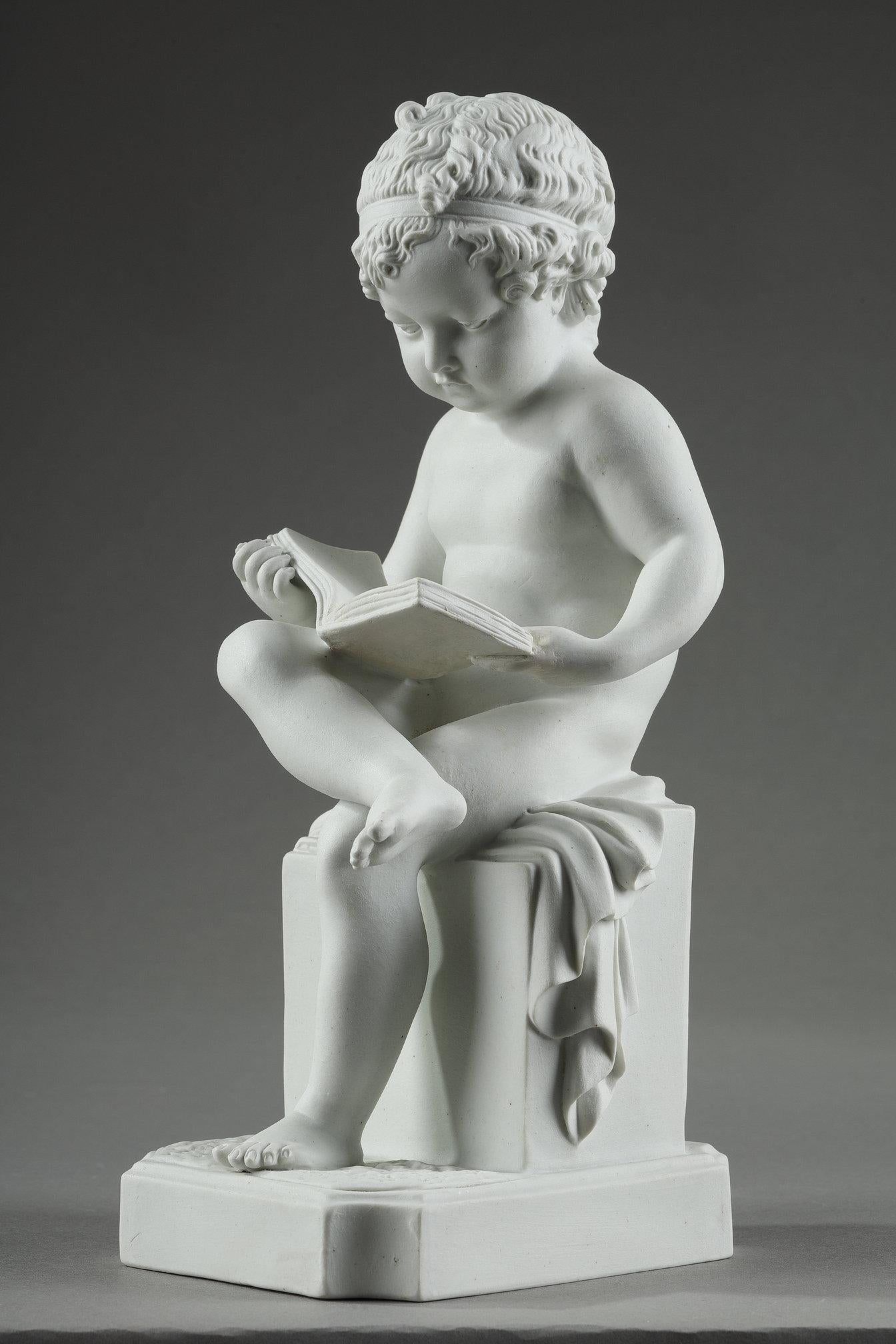 Two porcelain biscuit figurines of The Child Reading and The Child Drawing For Sale 11