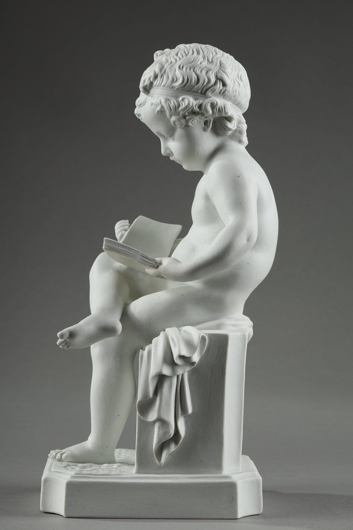 Two porcelain biscuit figurines of The Child Reading and The Child Drawing For Sale 12