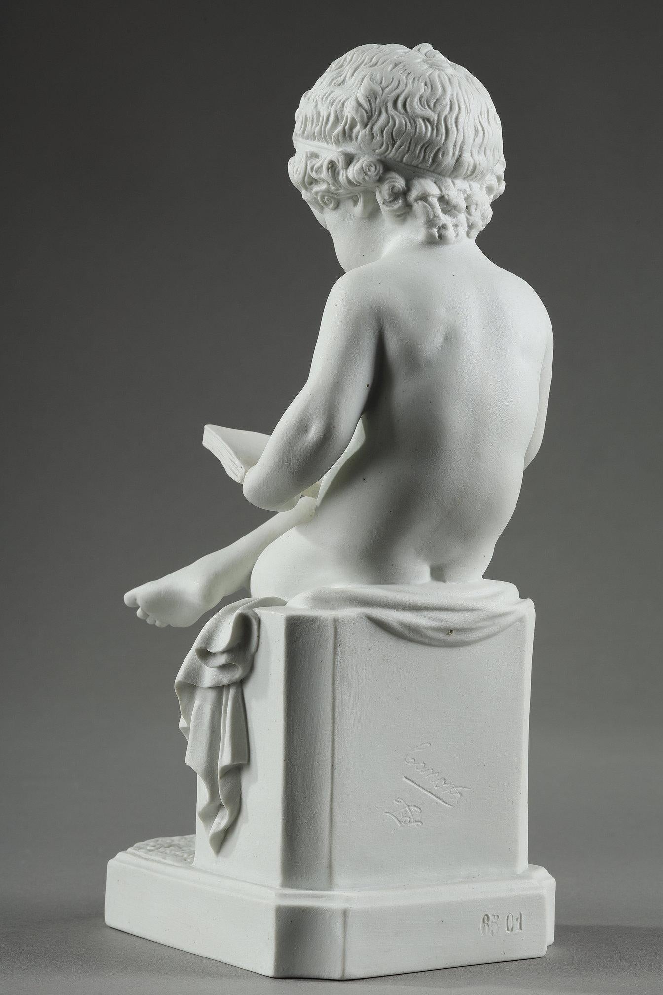 Two porcelain biscuit figurines of The Child Reading and The Child Drawing For Sale 13