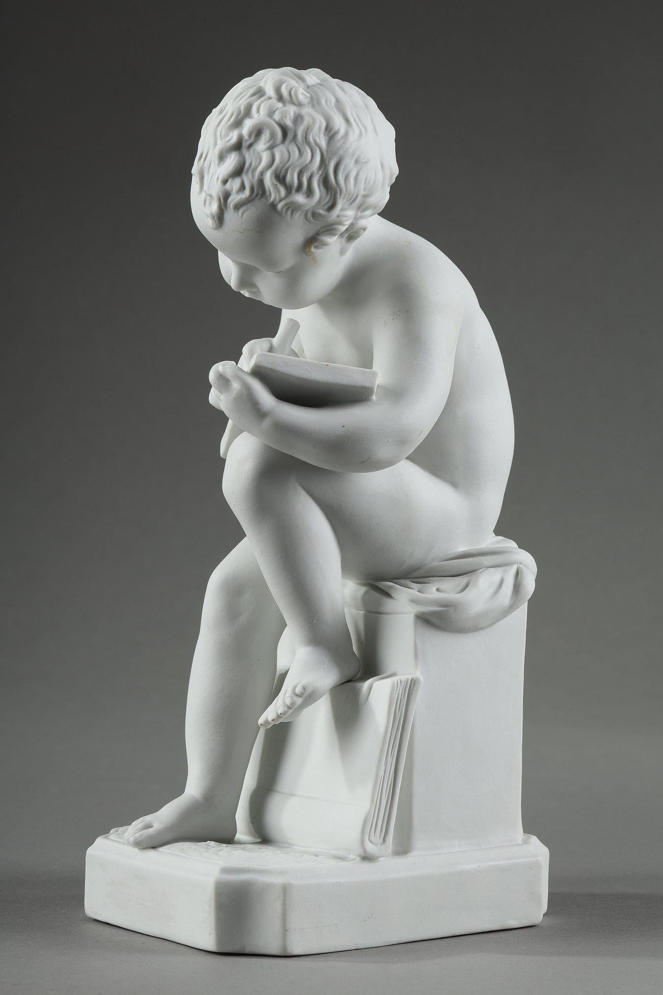 Two porcelain biscuit figurines of The Child Reading and The Child Drawing For Sale 1