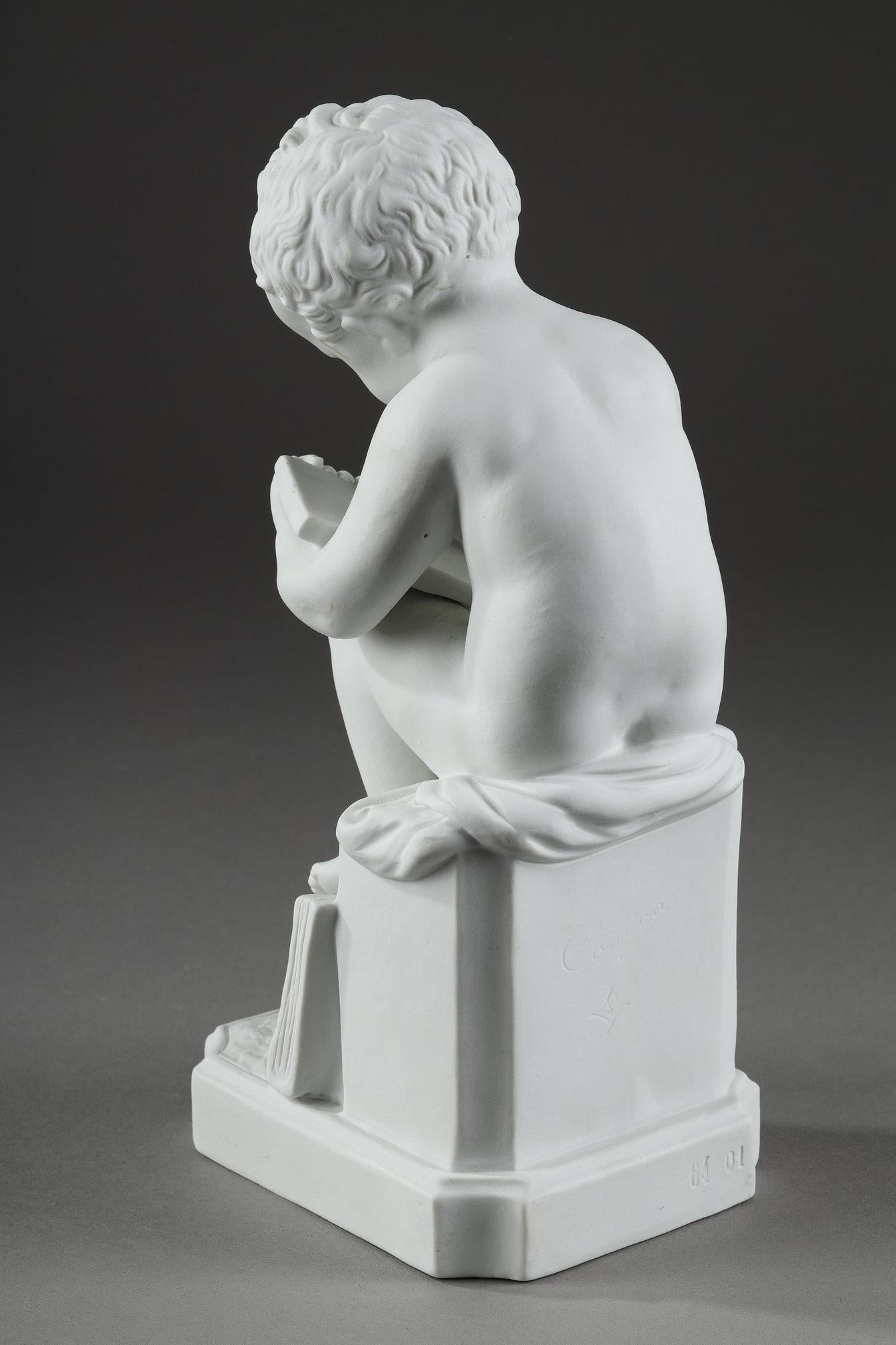 Two porcelain biscuit figurines of The Child Reading and The Child Drawing For Sale 2