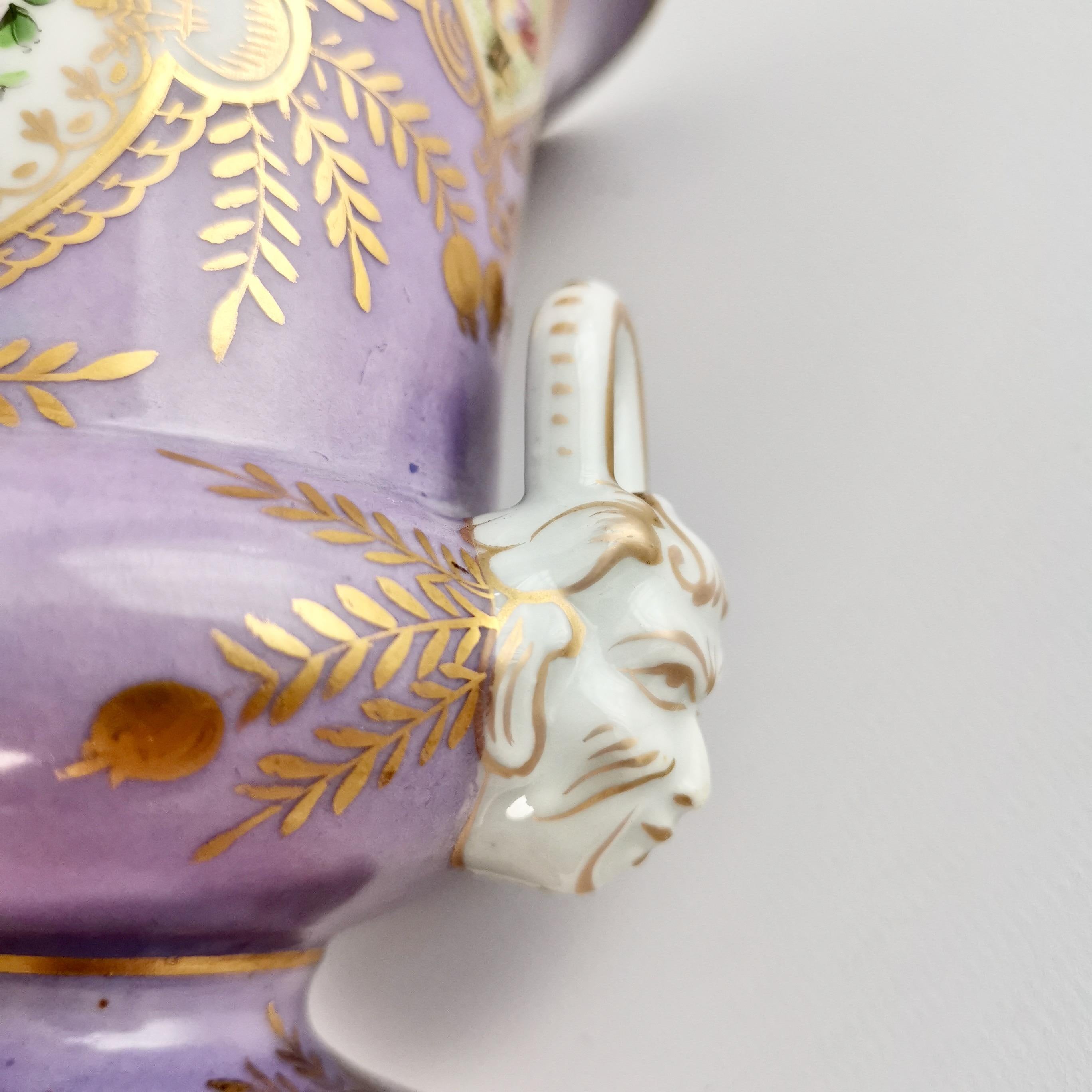 Two Porcelain Campana Vases Attr. to Edmé Samson, Lilac, Birds, Flowers, 19th C 1
