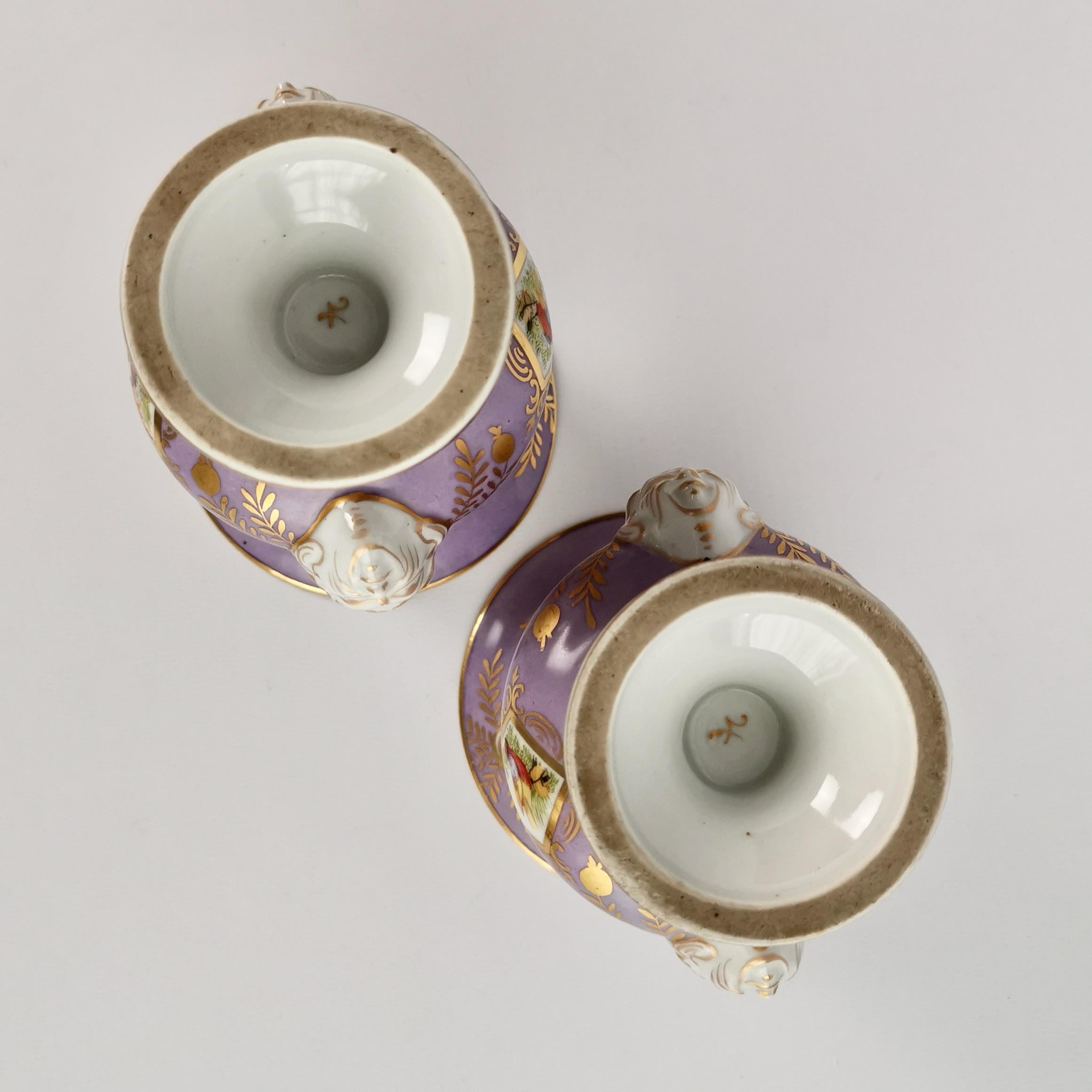 Two Porcelain Campana Vases Attr. to Edmé Samson, Lilac, Birds, Flowers, 19th C 6