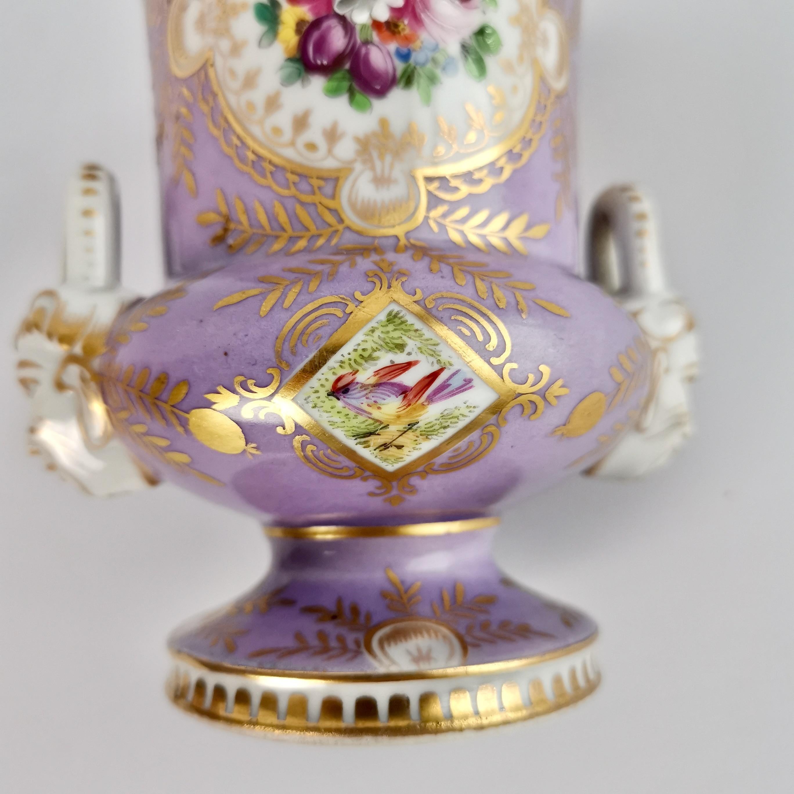 Two Porcelain Campana Vases Attr. to Edmé Samson, Lilac, Birds, Flowers, 19th C In Good Condition In London, GB