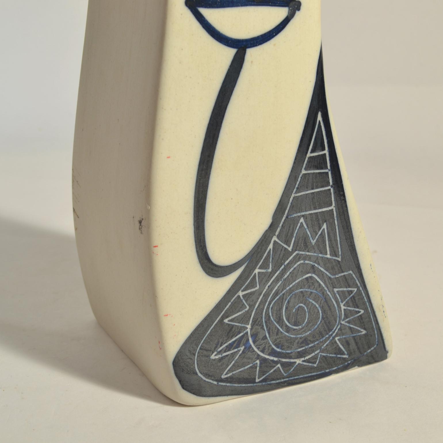 Ceramic Two Porcelain Freeform Vases with Hand Painted Expressive Faces