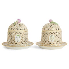 Two Porcelain Hand Painted Floral Flora Danica Royal Copenhagen Ice Cream Domes