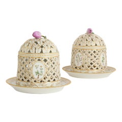 Two Porcelain Hand Painted Floral Flora Danica Royal Copenhagen Ice Cream Domes