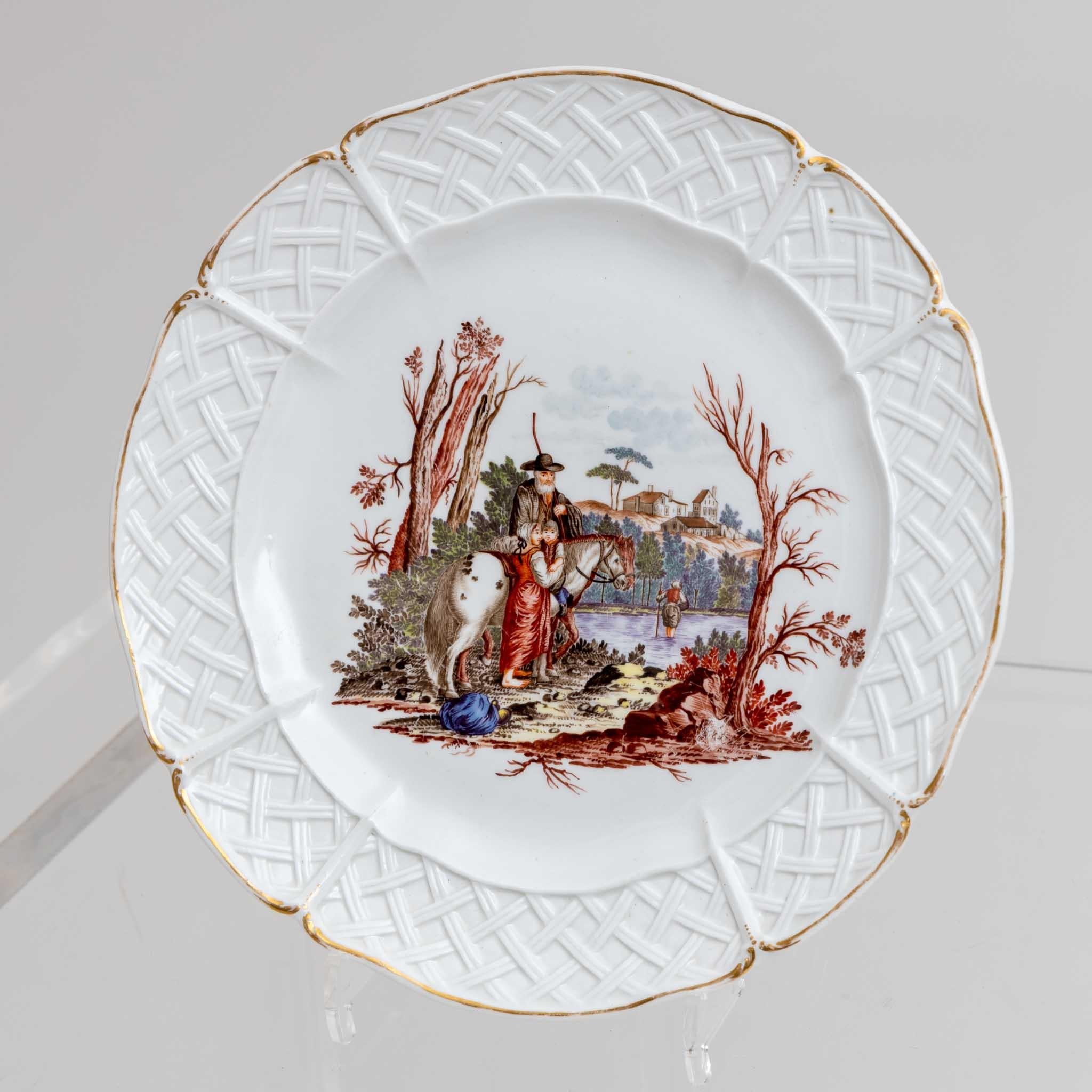 Two Porcelain Plates with Genre Scenes, Nymphenburg, circa 1770-1775 For Sale 1