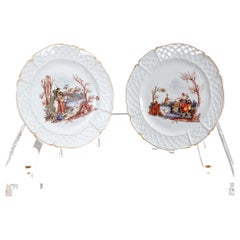 Antique Two Porcelain Plates with Genre Scenes, Nymphenburg, circa 1770-1775
