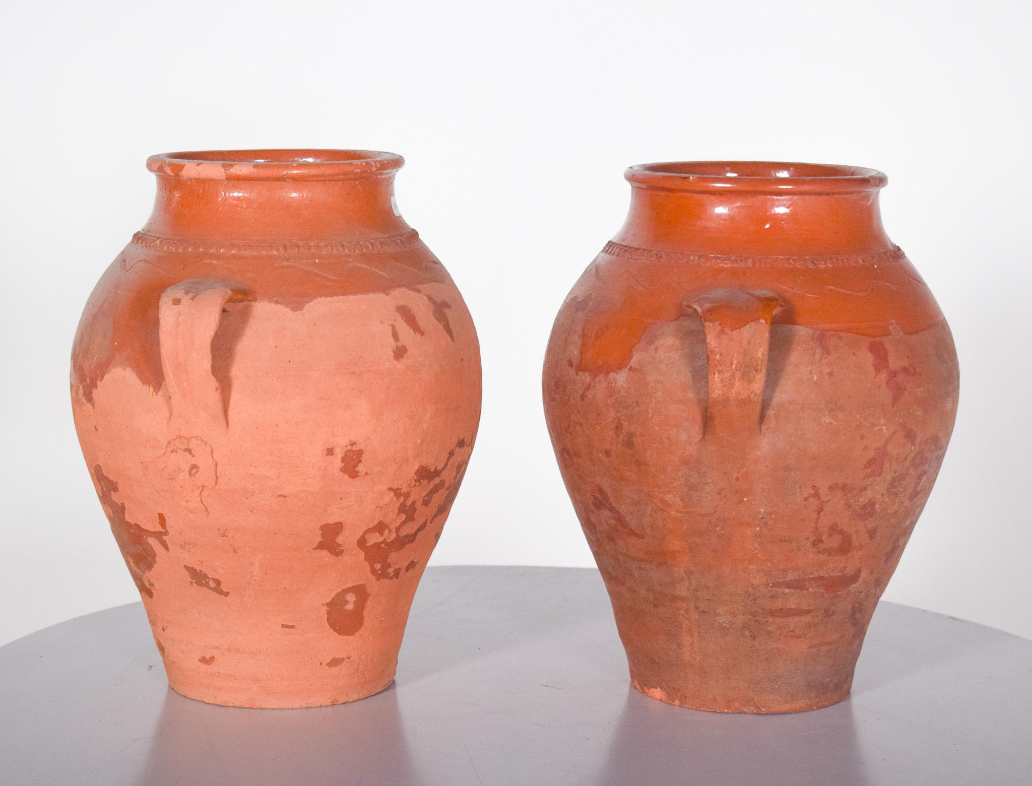 20th Century Two Portuguese Terracota Pots with Handles For Sale
