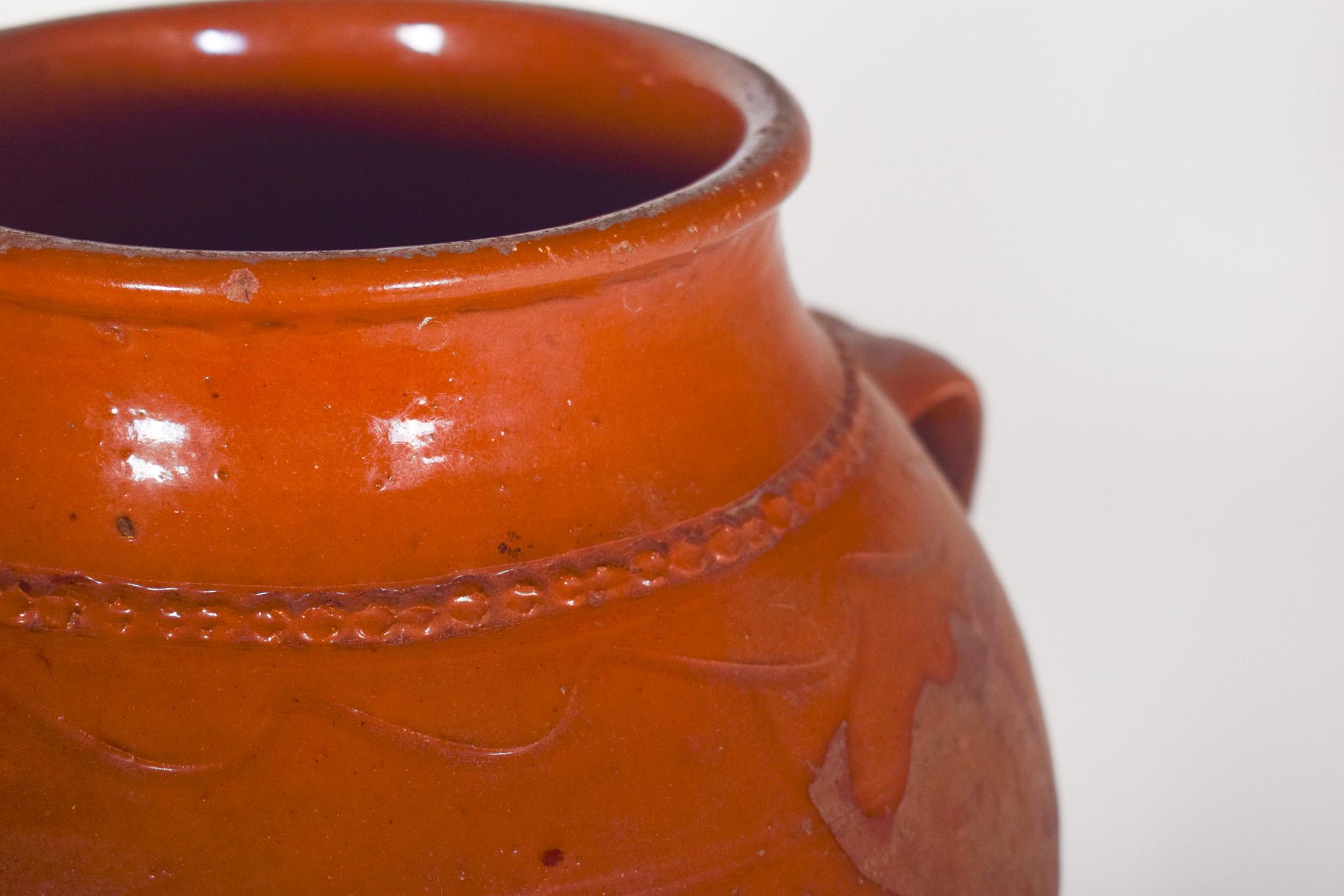Terracotta Two Portuguese Terracota Pots with Handles For Sale