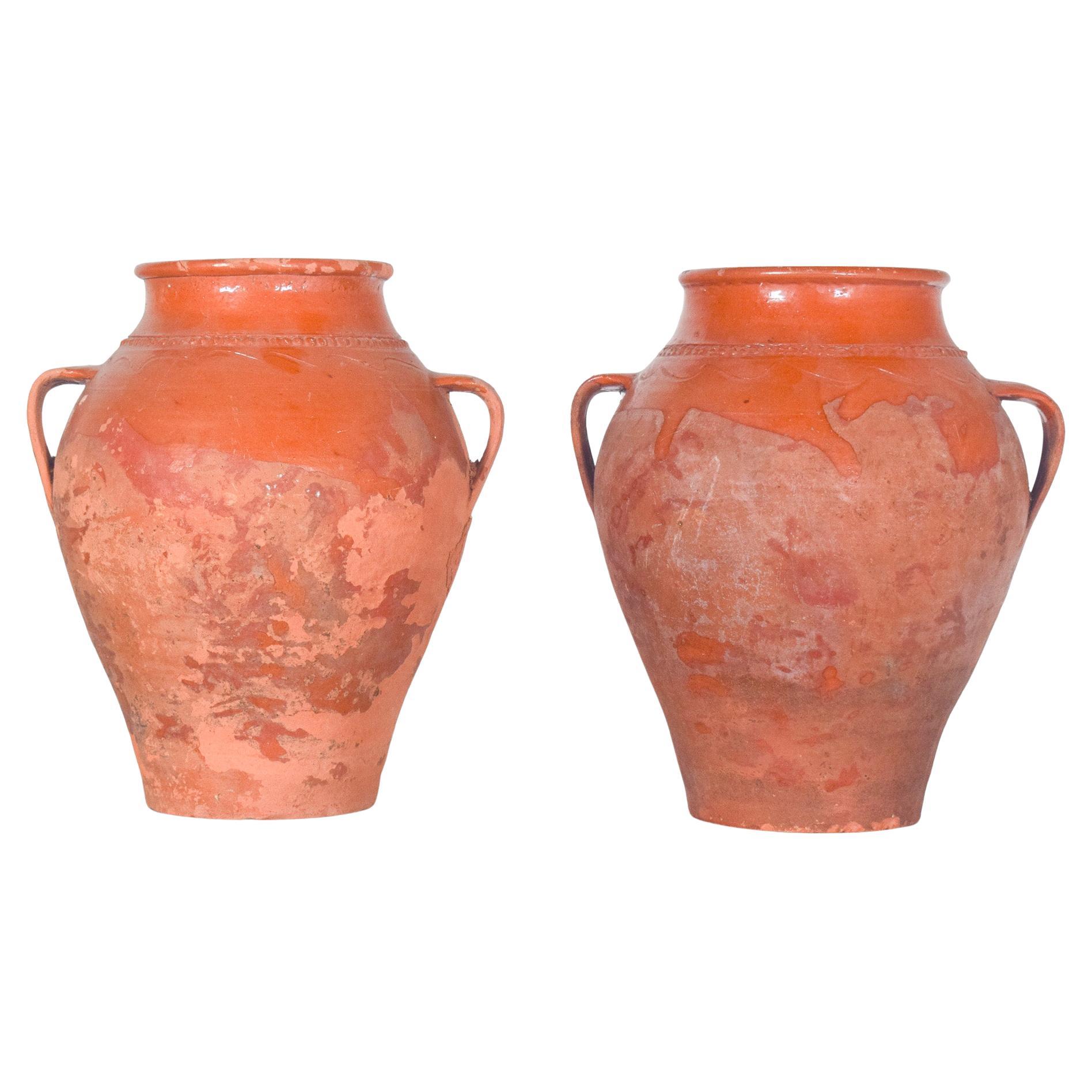 Two Portuguese Terracota Pots with Handles For Sale