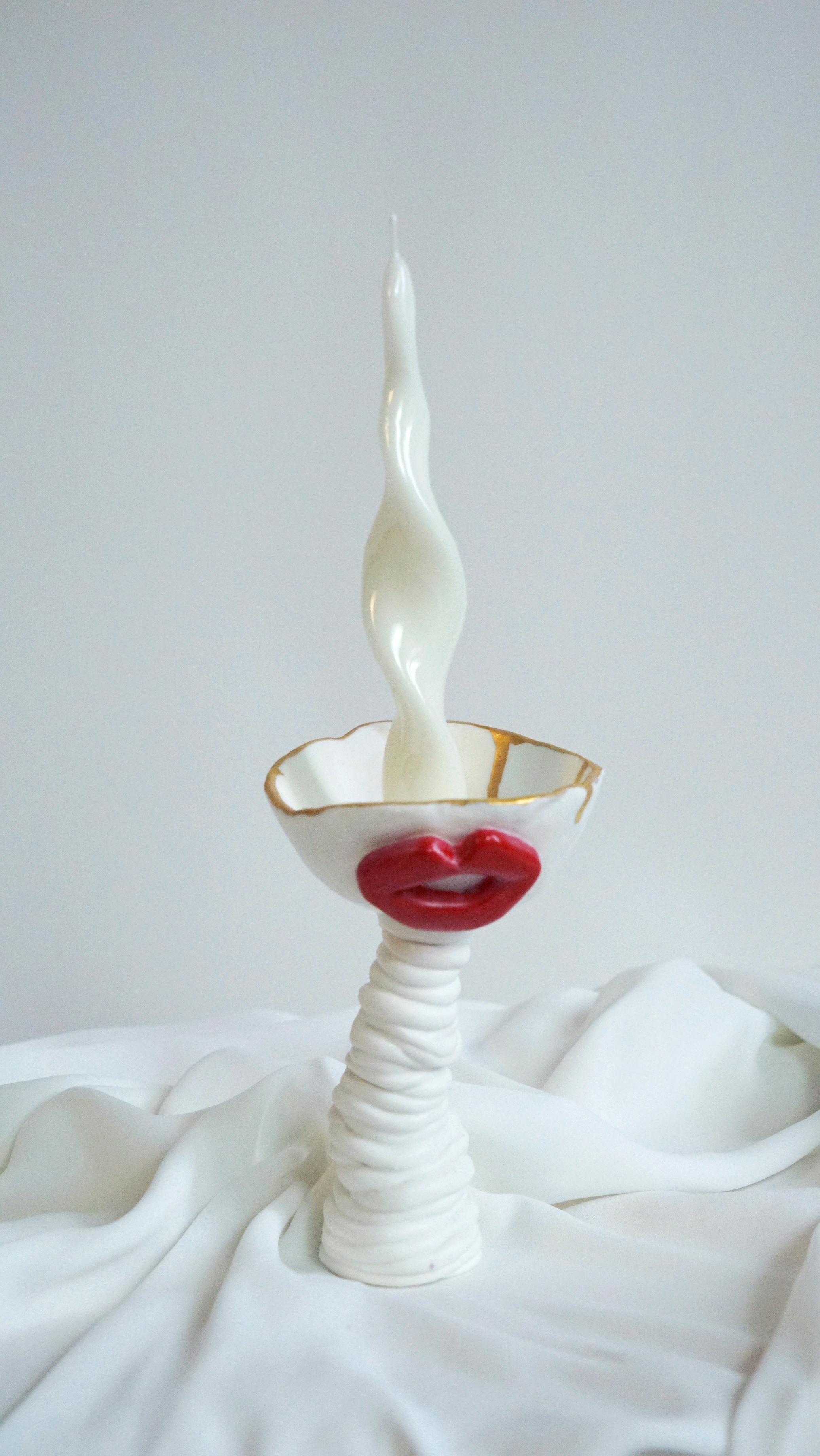 Postmodern inspirierte Kerzenhalter aus weißem Porzellan von Hania Jneid im Angebot 2