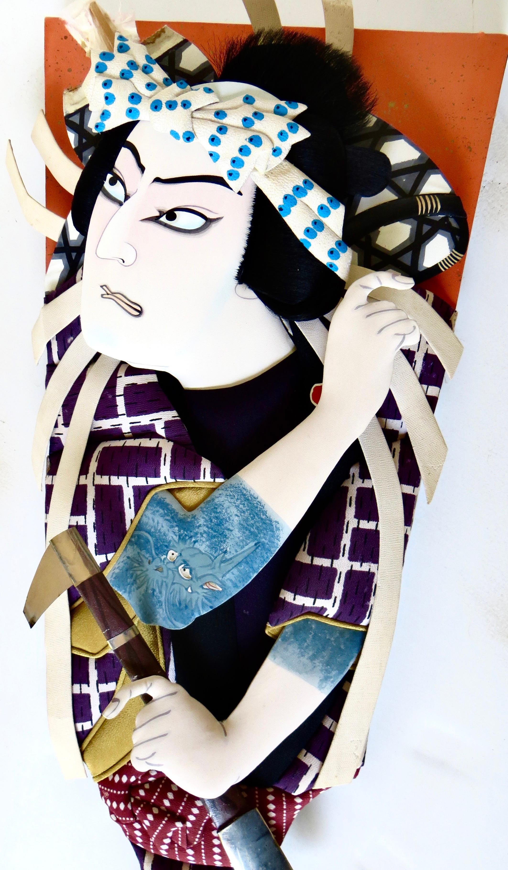 Peint à la main Deux pinces Kabuki d'après-guerre (Hagoita), Japon, vers 1960 en vente