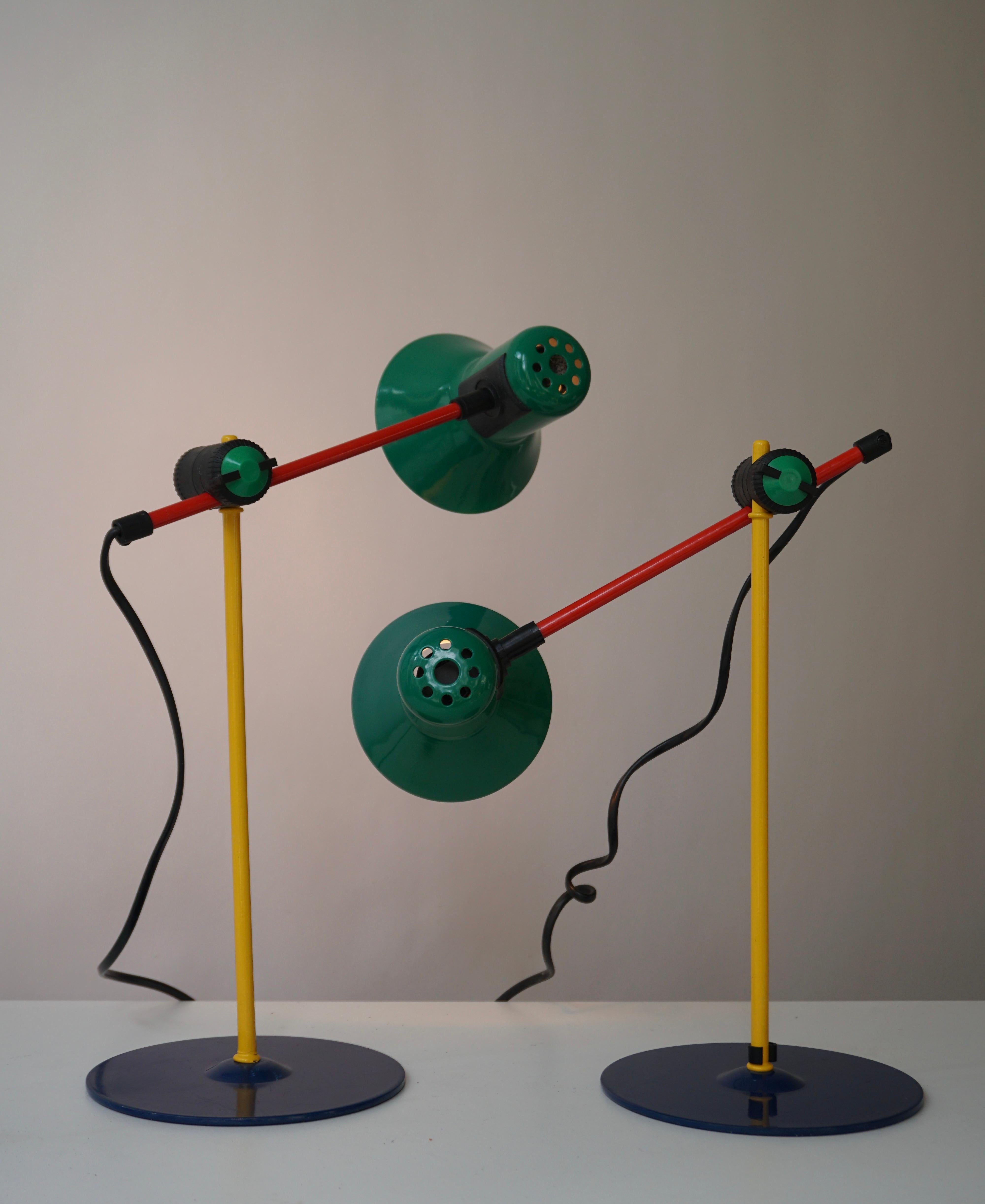 Mid-Century Modern Two Postmodern Veneta Lumi Desk Task Table Lamp, Italy, 1994