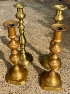 Two Pr Brass Bell Metal 19th C Georgian Candlesticks Holders 10 3/4" Beehive 12"