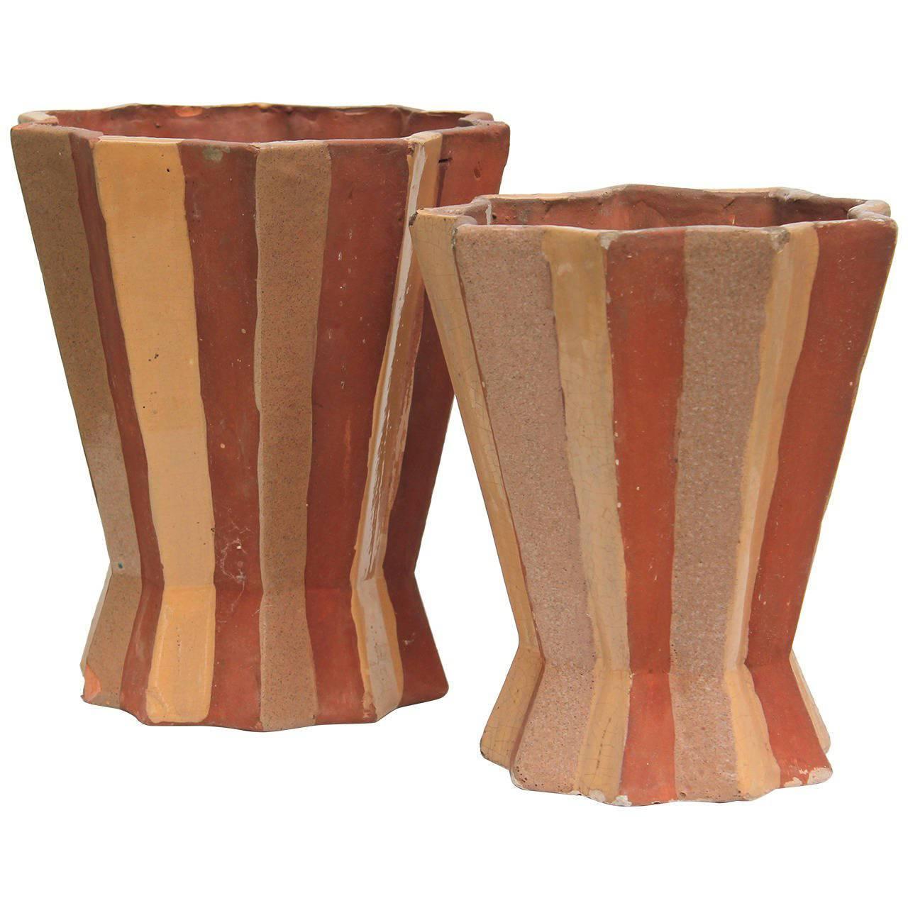 Two Primavera Madeline Sougez Painted Terracotta Vases For Sale