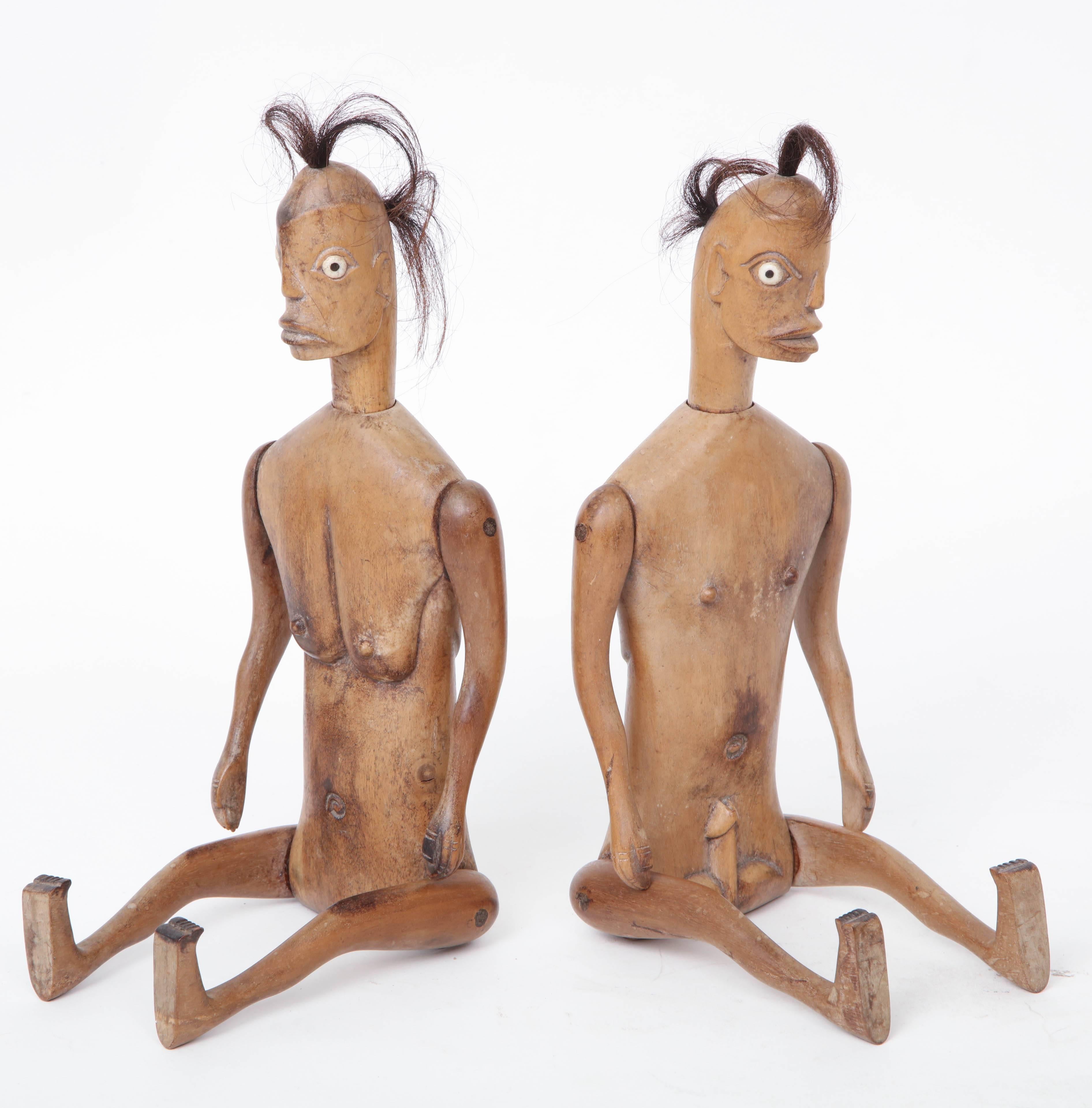 Primitive Two Carved Figures, Indonesian, circa 1900-1920