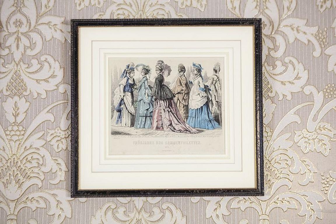 Two Prints Depicting Late-19th Century Fashion Framed in Wood For Sale 2