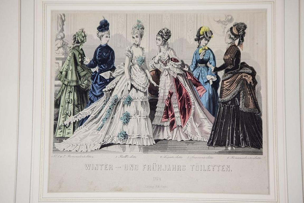 Two Prints Depicting Late-19th Century Fashion Framed in Wood For Sale 5