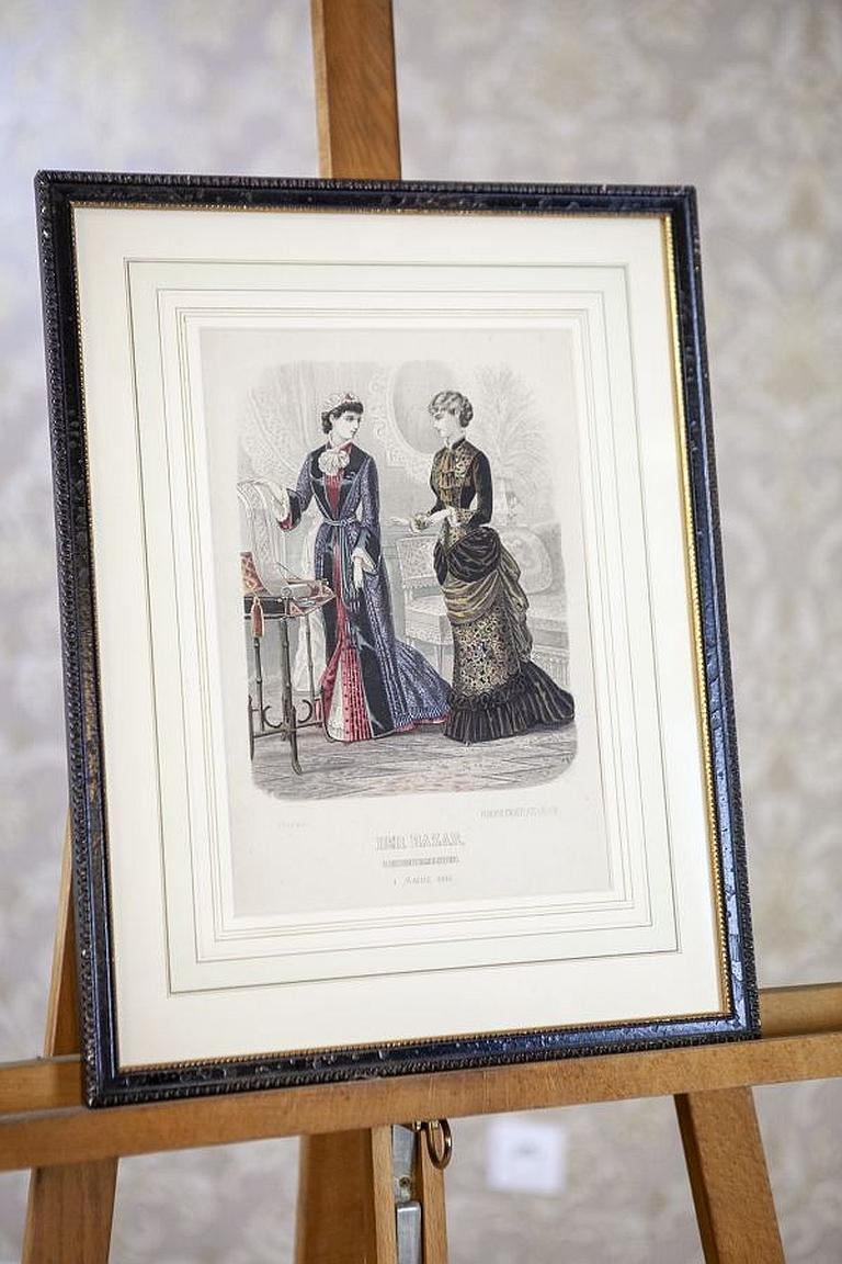 German Two Prints in Dark Frame Depicting Late-19th Century Fashion For Sale