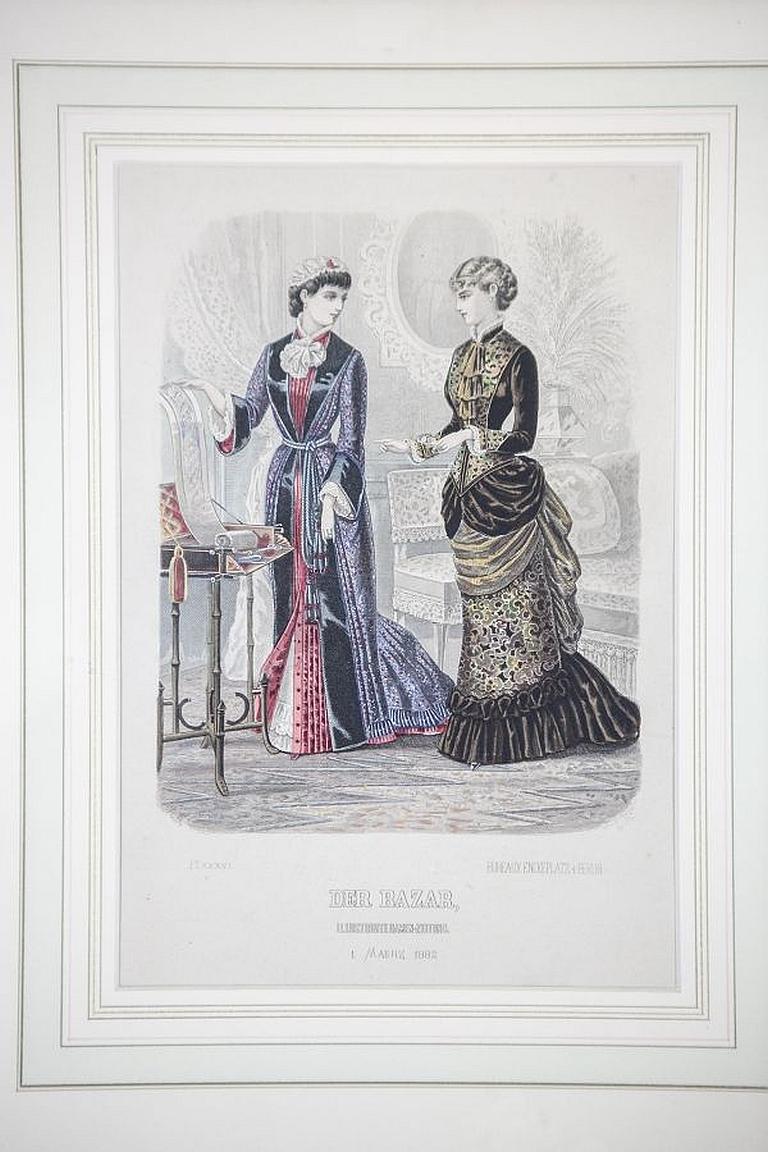 Two Prints in Dark Frame Depicting Late-19th Century Fashion For Sale 1
