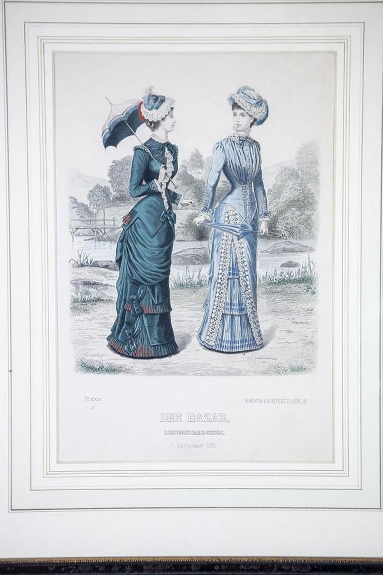 Two Prints in Dark Frame Depicting Late-19th Century Fashion For Sale 2