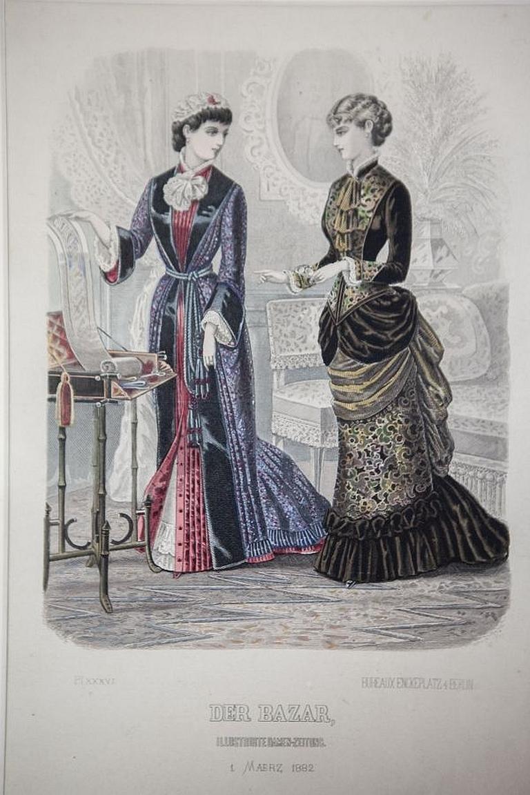 Two Prints in Dark Frame Depicting Late-19th Century Fashion For Sale 3