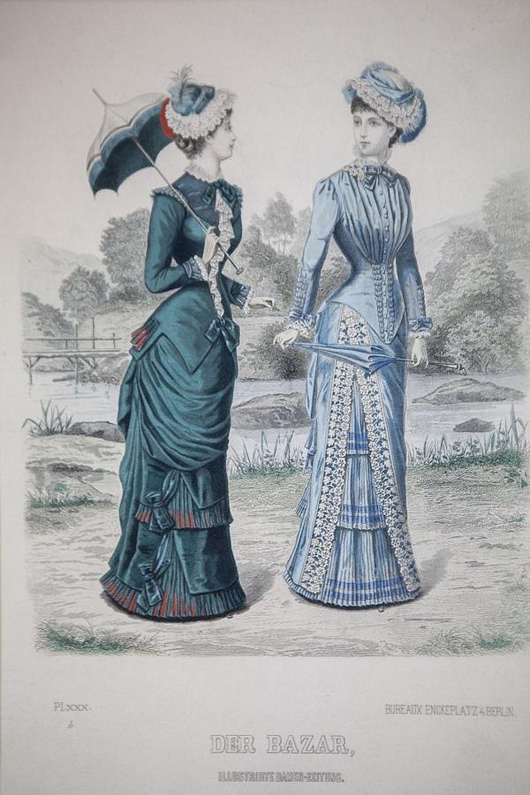 Two Prints in Dark Frame Depicting Late-19th Century Fashion For Sale 4