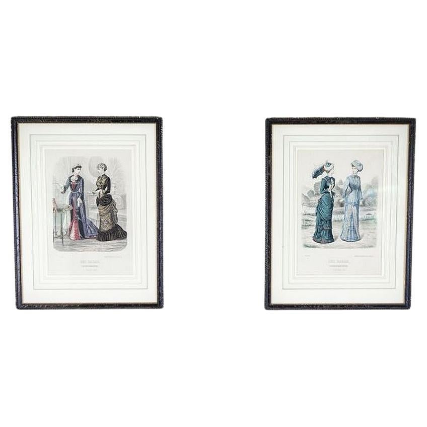 Two Prints in Dark Frame Depicting Late-19th Century Fashion For Sale