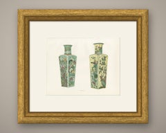 Two Quadrangular Vases, Green and Yellow Grounds, Four Seasons, 1911
