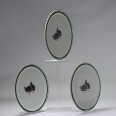 Two Quails Showa Period Japanese Porcelain Kutani Plates, 20th Century