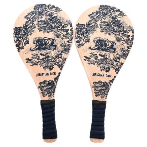 Deux raquettes et boules de plage Dior Bois Toile de Jouy Marine