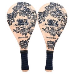 Deux raquettes et boules de plage Dior Bois Toile de Jouy Marine