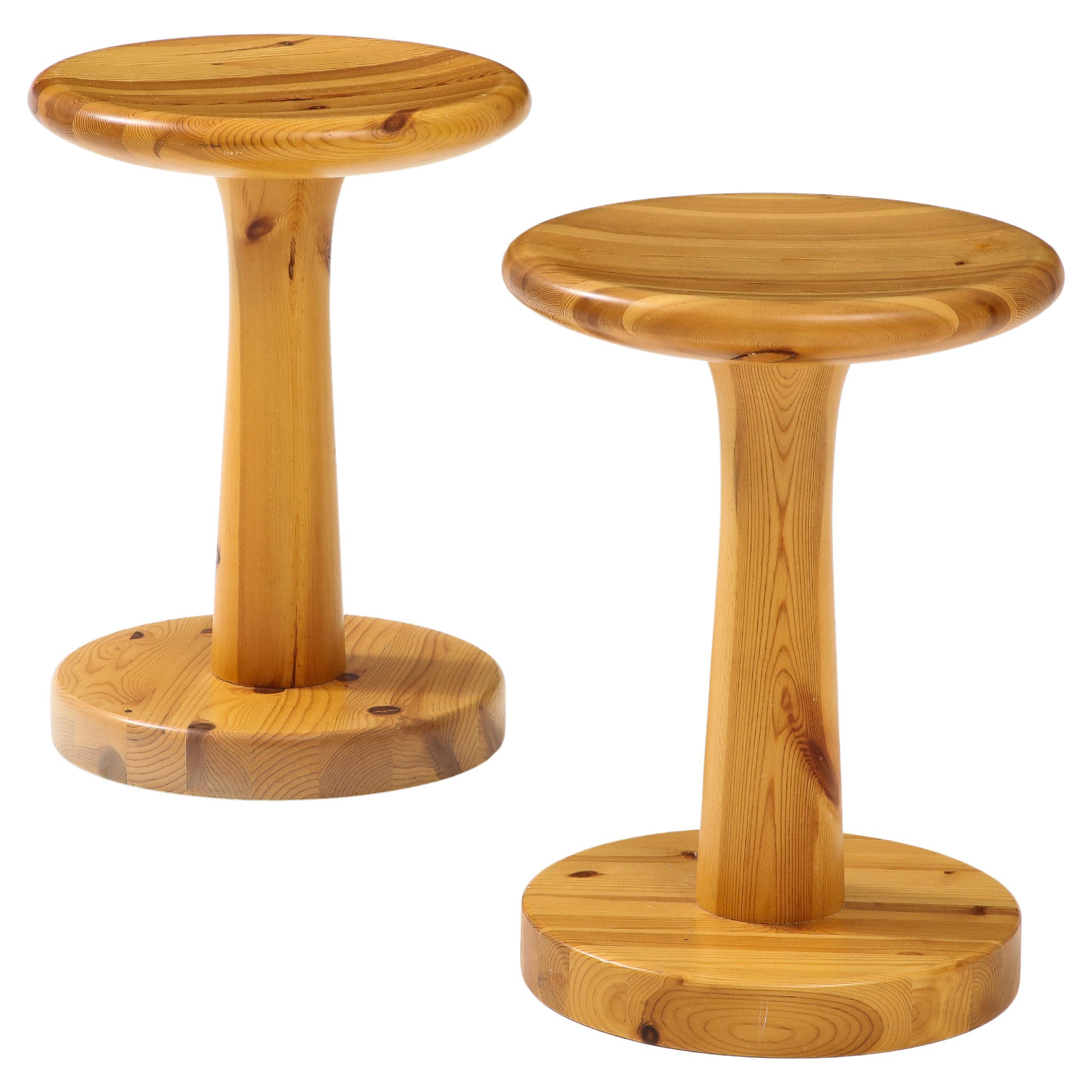 Two Rainer Daumiller Pine Stools, Circa 1970s