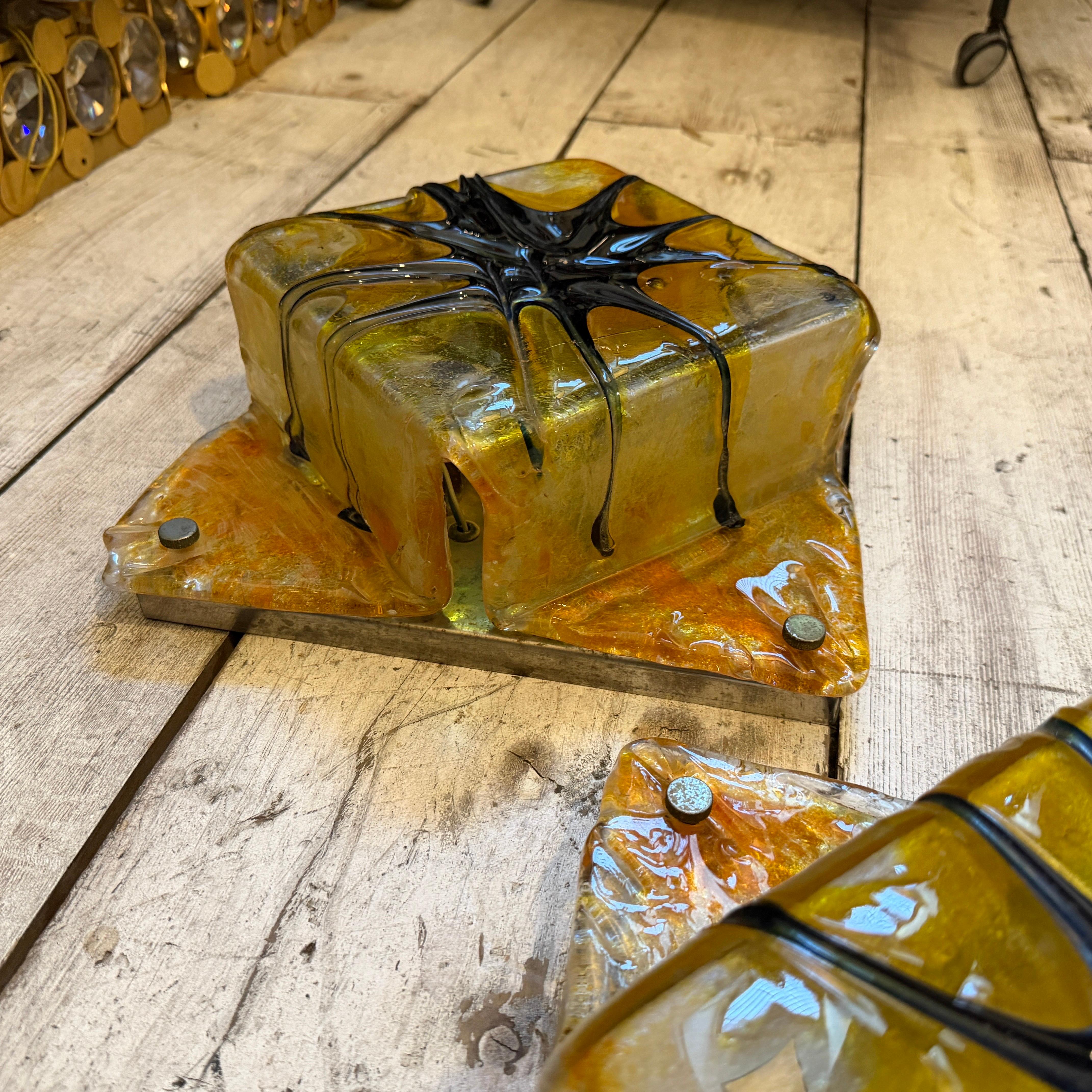 Two Rare 1970s Mazzega Space Age Square Murano Glass Wall or Ceiling Lights en vente 4