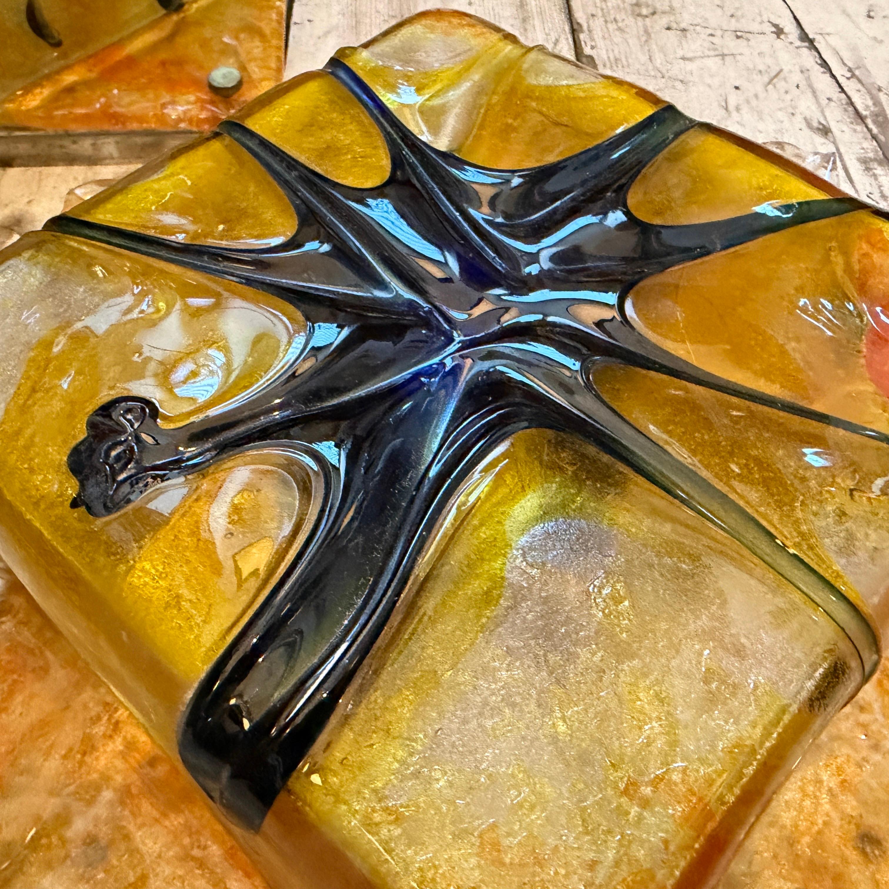 Two Rare 1970s Mazzega Space Age Square Murano Glass Wall or Ceiling Lights en vente 5