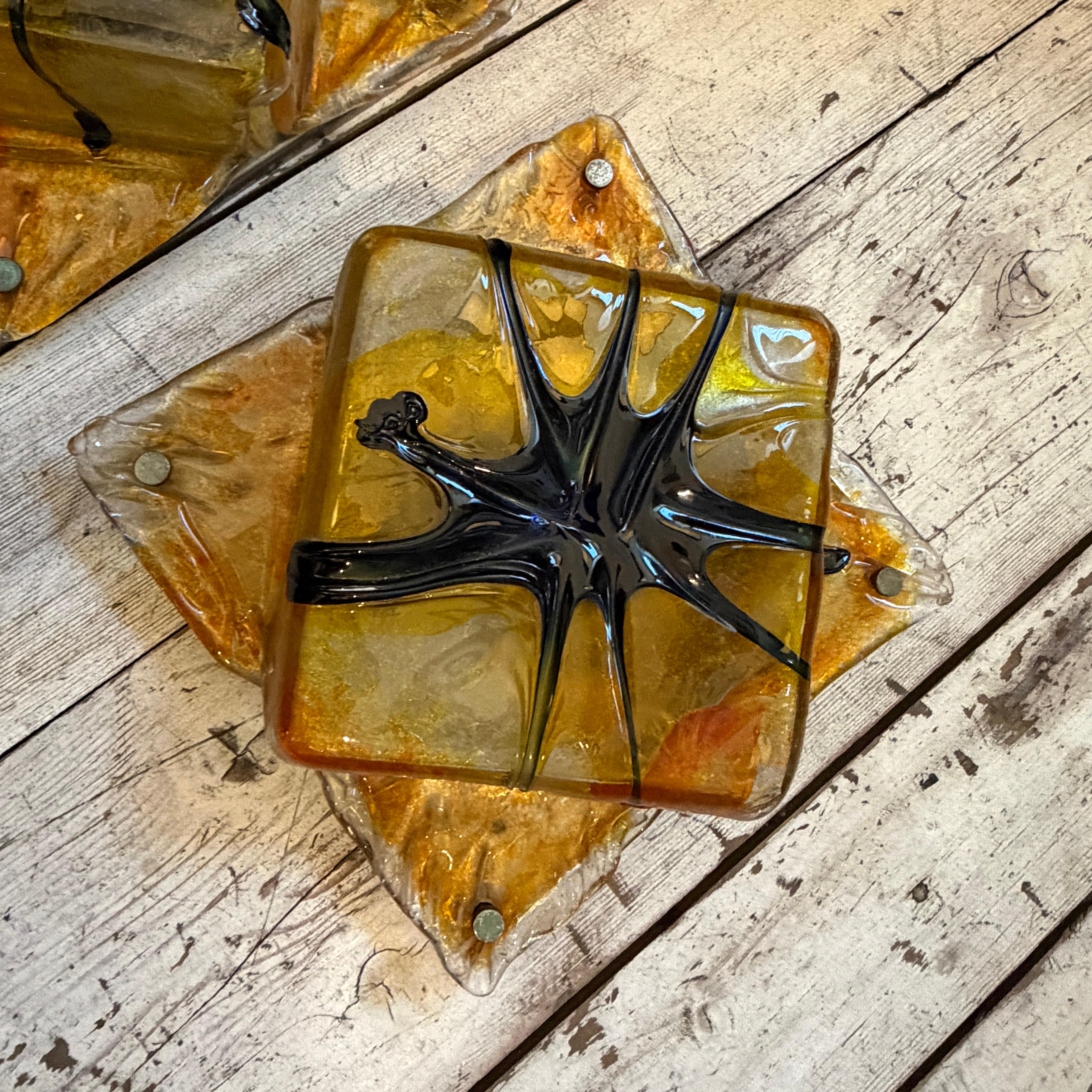 Two Rare 1970s Mazzega Space Age Square Murano Glass Wall or Ceiling Lights en vente 9