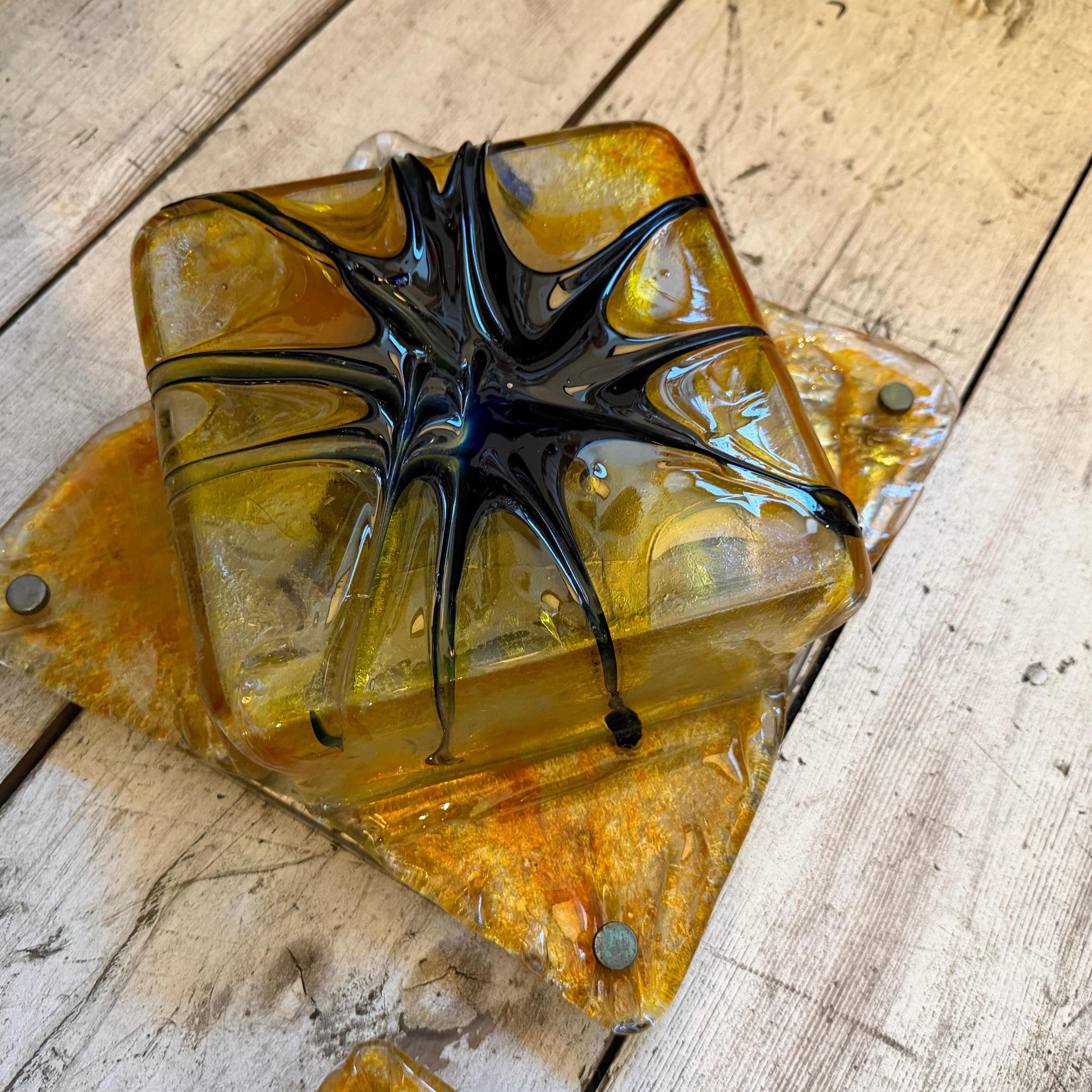 Mid-Century Modern Two Rare 1970s Mazzega Space Age Square Murano Glass Wall or Ceiling Lights en vente